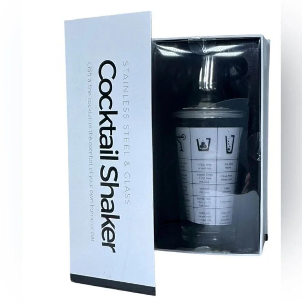 Recipe Cocktail Shaker Stainless Steel Glass Recipes on Shaker 16 OZ New NWT NIB